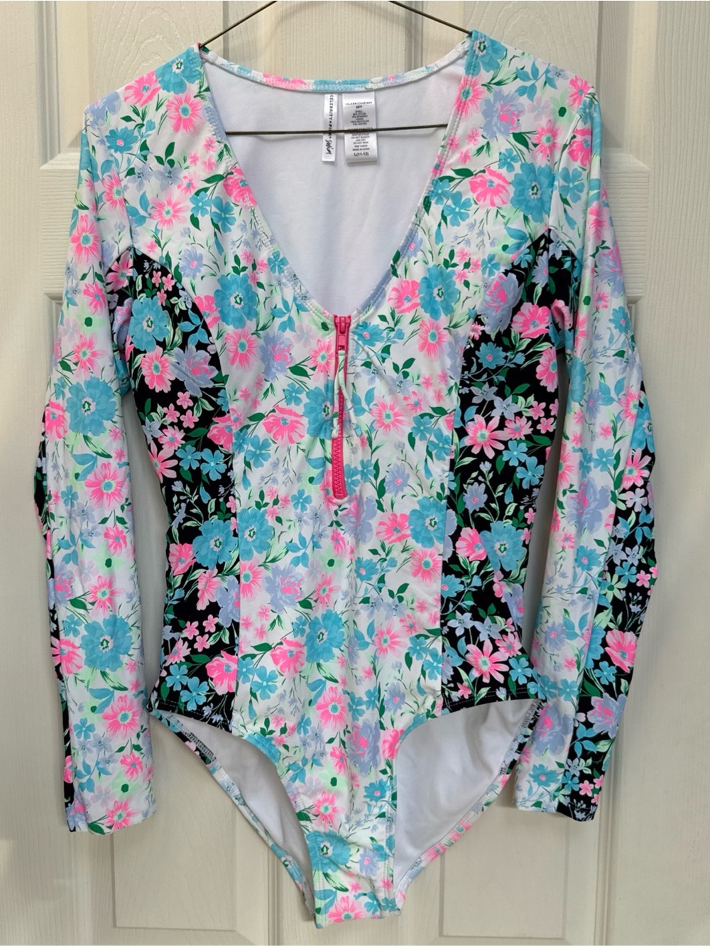 Celebrity Pink Tropical Dream Junior L 11-13 Long-sleeve Rashguard Swimsuit